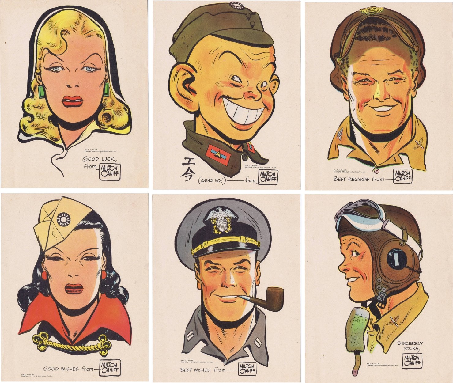 Personajes de la tira Terry and the Pirates, esta son postales pertecientes a un concurso de Quaker Oats premiums, estas notecards eran enviadas a las personas que participaban en el concurso. Los personajes son Terry, Dragon Lady, Burma, Pat Ryan, Phil Corkin, Connie.