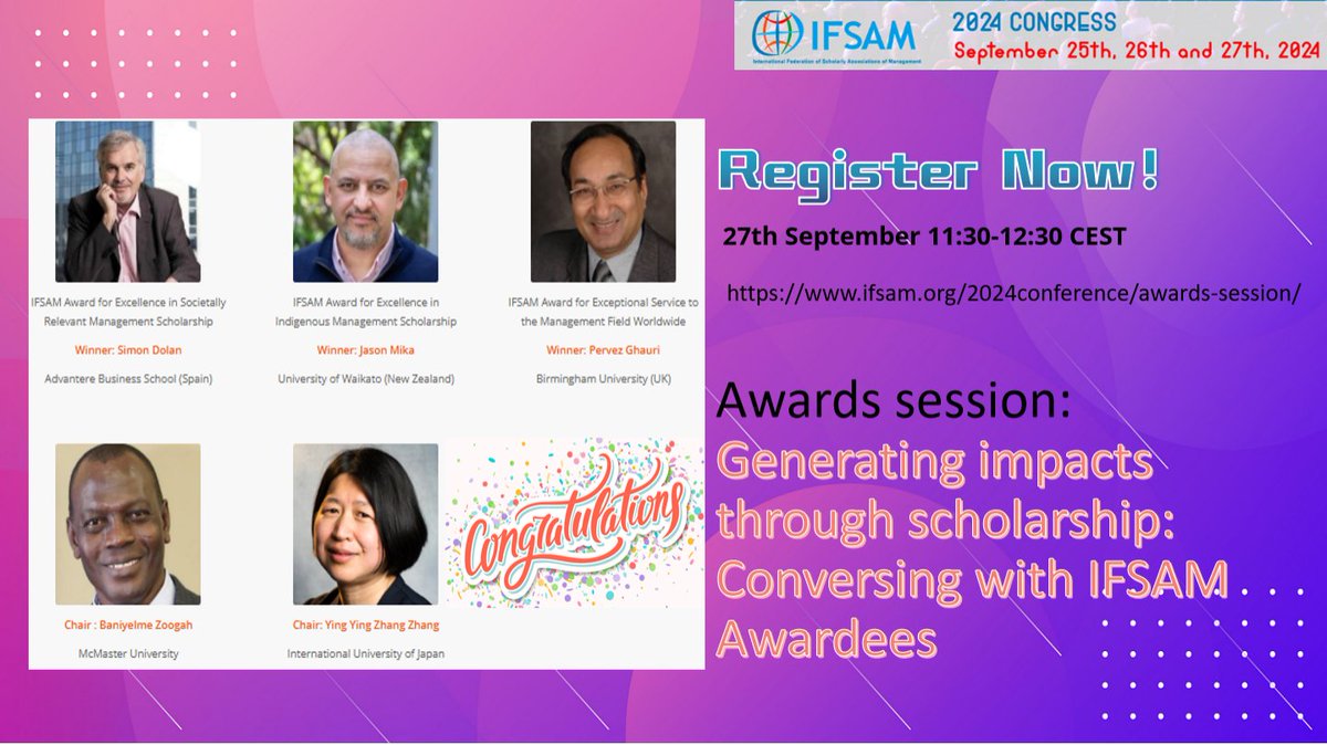 Join us on Sept. 27 from 11:30 to 12:30 CEST as we celebrate the IFSAM awardees. This session will feature insightful discussions with our awardees. Don’t miss out—register now at ifsam.org/2024conference….