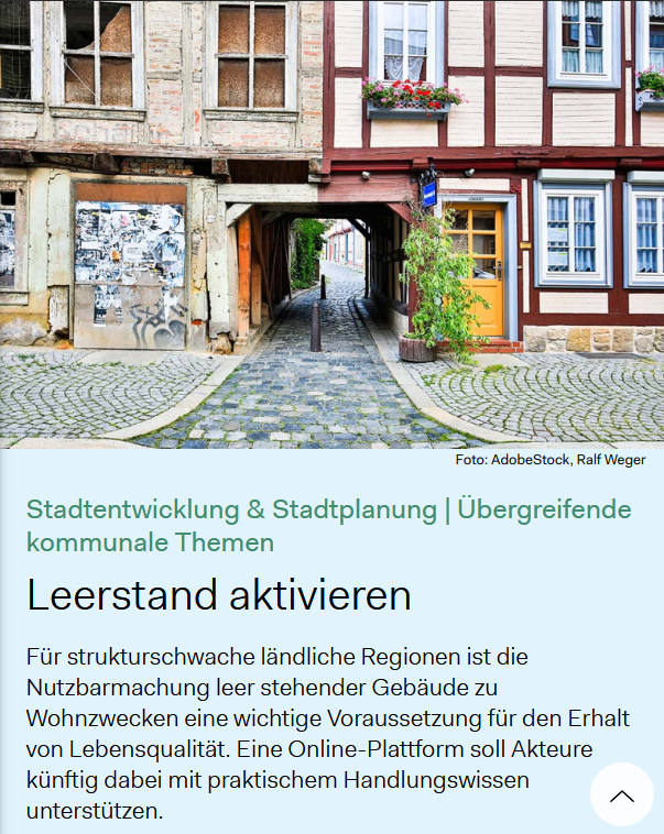 Neues #Difu-Projekt: #Leerstand bekämpfen
Die Nutzbarmachung leer stehender Gebäude zum #Wohnen ist wichtig für den Erhalt von Lebensqualität. Eine Online-Plattform soll künftig mit praktischem Handlungswissen unterstützen. 👇#TagDerWohnungslosen  difu.de/18604
