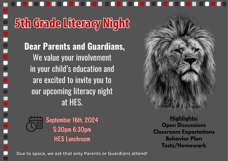 HES_LIONS's tweet photo. Join us on the 16th for 5th Grade parent night! https://t.co/4bwrSAyxoh