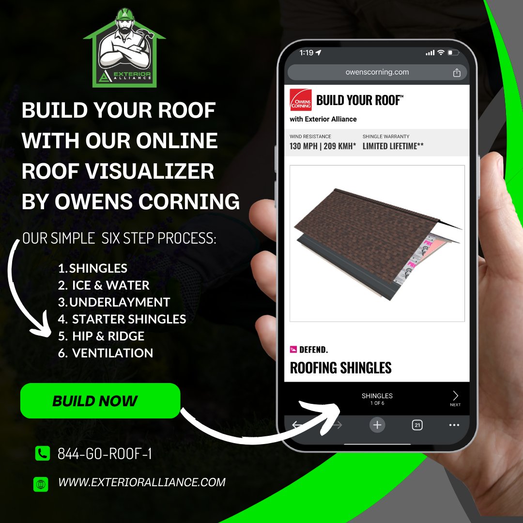 ExteriorAliance's tweet photo. 🏡 With Owens Corning's easy-to-use tool, select your preferred shingles, underlayment, and more in just a few clicks. Ready to bring your vision to life?

Start designing now and see your roof transformation today: https://t.co/fTclvcYw49 https://t.co/RLifCGb4Px