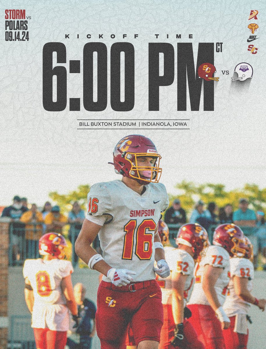 Kickoff time for Saturday is 6:00PM CST

#d3fb | #RollRivers