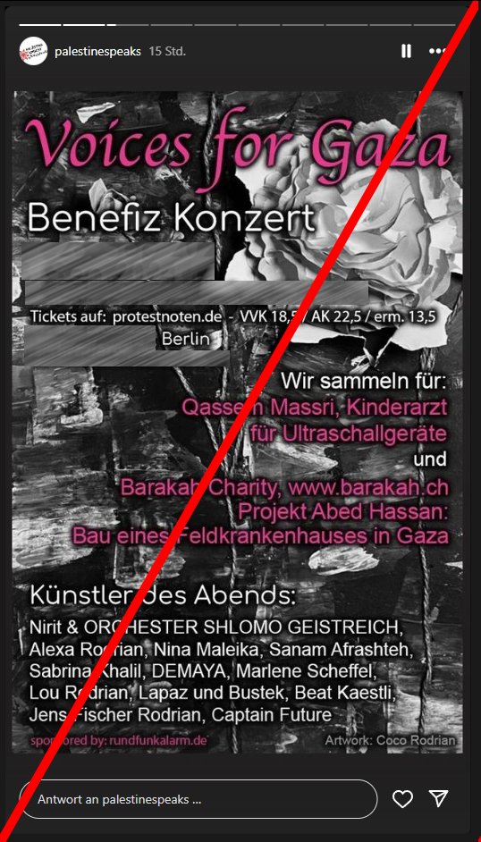 "Palästina Spricht" bewirbt derzeit ein "Benefiz Konzert", an welchem ein großer Teil rechter prominenter Corona-Leugner*innen sowie anderer Akteur*innen, die durch Verharmlosung und Verbreitung von Antisemitismus aufgefallen sind, angekündigt ist.

Kurzer Thread 🧵 1/