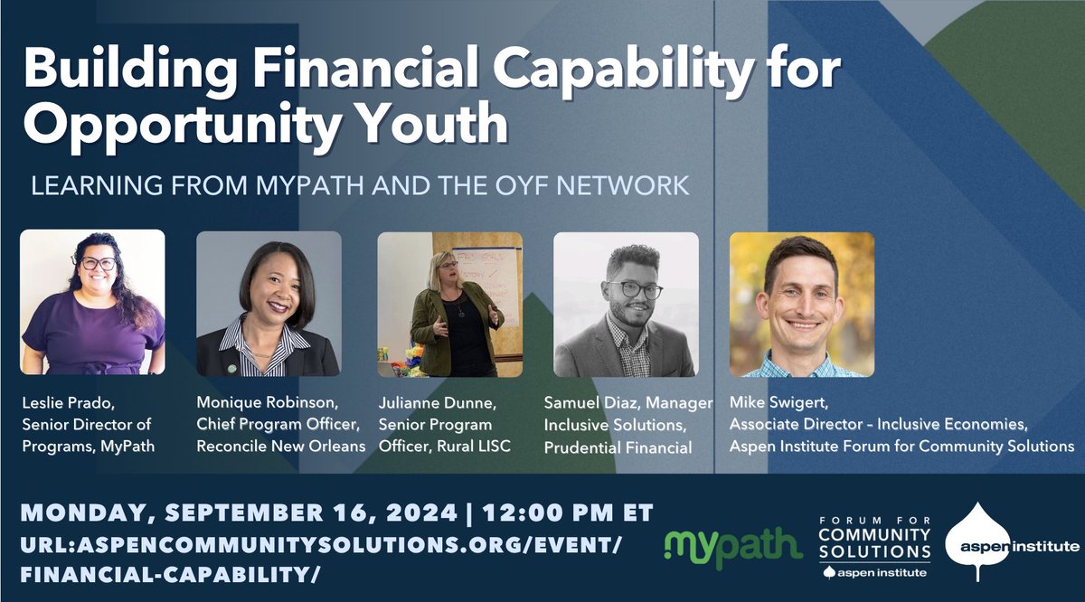 MyPath (@mypathus) on Twitter photo 🗓️Mark your calendars! We’re just days away from an exciting webinar hosted by MyPath and <a href="/AspenFCS/">Forum for Community Solutions</a>!
Join us on September 16th for an insightful discussion on financial capability and wealth-building strategies from our Community of Practice. See you there! 🗓️Mark your calendars! We’re just days away from an exciting webinar hosted by MyPath and <a href="/AspenFCS/">Forum for Community Solutions</a>!
Join us on September 16th for an insightful discussion on financial capability and wealth-building strategies from our Community of Practice. See you there!