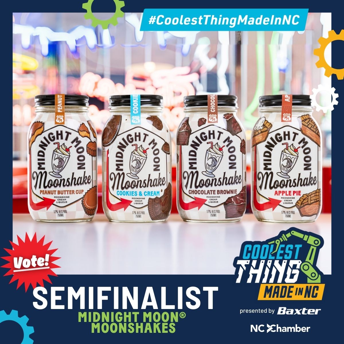 midnightmoonusa's tweet image. 🚨 We&apos;re in the final hours of the #CoolestThingMadeInNC semi-finals! 🚨 Help us get Moonshakes to the top by voting before 9pm ET! 🚀 VOTE HERE: go.midnightmoonshine.com/vote