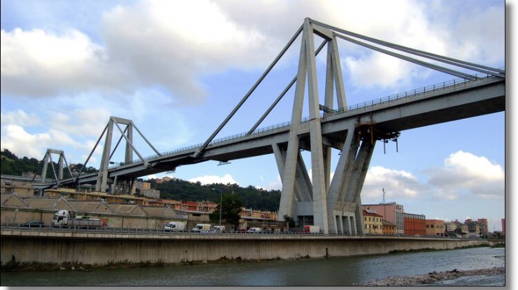 LuckyLu52078797's tweet image. #Autobahnbrücke der mautpflichtigen #Autostrada A10 in
#Genua #Italien. Die #Schrägseilbrücke wurde von #RiccardoMorandi geplant und von 1962 bis 1967 errichtet. Am 14. August 2018 stürzte der westliche der drei #Pylone mit einem etwa 250 Meter langen Teilstück der #Fahrbahn ein.