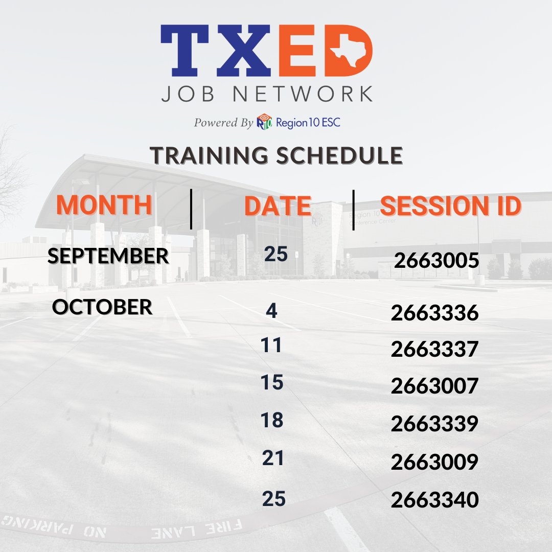 Region 10 ESC (@region10esc) on Twitter photo HR professionals! Are you looking to make your district hiring process more efficient? The TXED Job Network is here to help! We have several upcoming training sessions for you to attend to learn about it! The first one is on September 17th, register at bit.ly/4d8l5Rf HR professionals! Are you looking to make your district hiring process more efficient? The TXED Job Network is here to help! We have several upcoming training sessions for you to attend to learn about it! The first one is on September 17th, register at bit.ly/4d8l5Rf