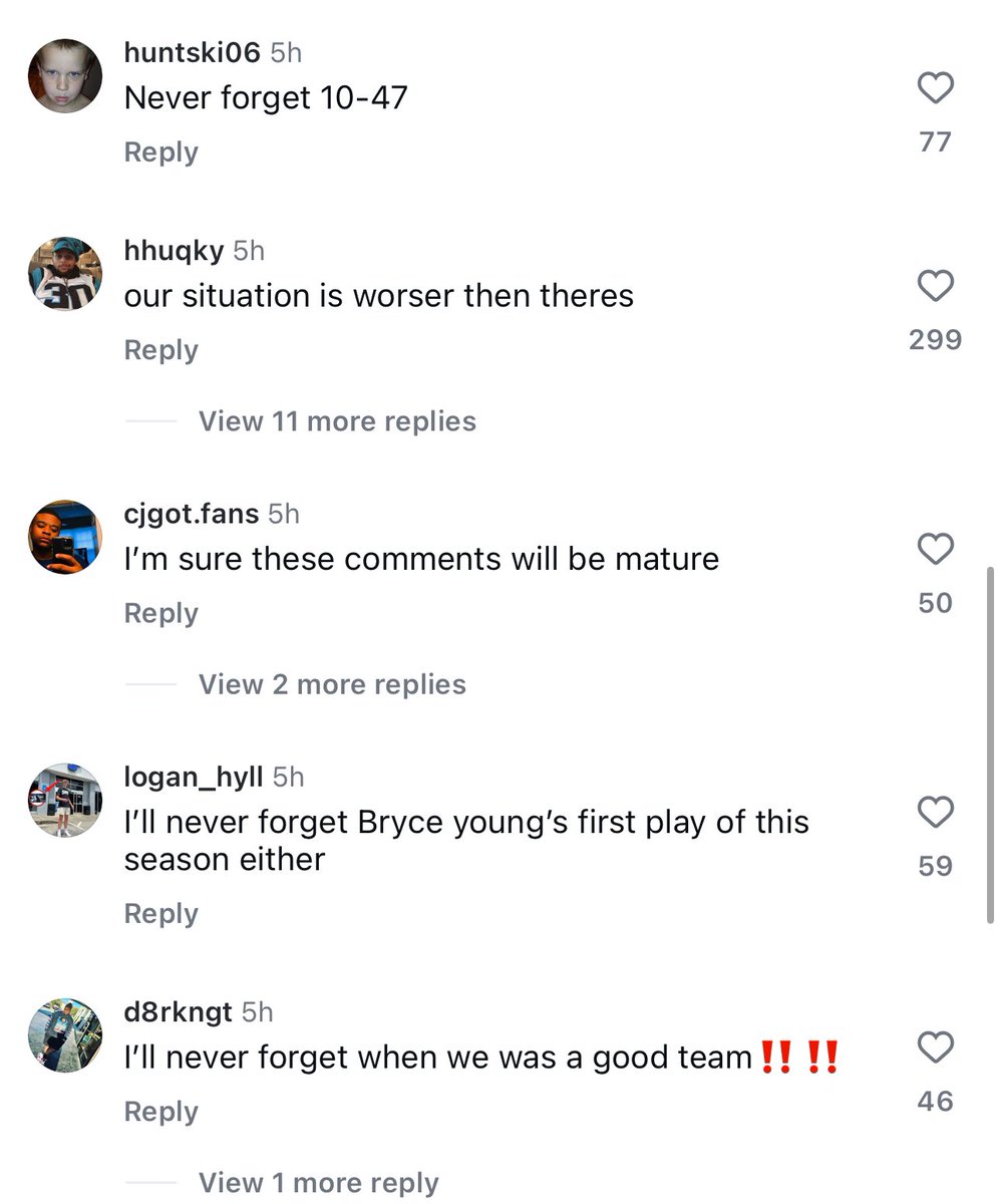MLFootball's tweet photo. 🚨TRENDING: The #Panthers posted a 9/11 remembrance post on IG and the COMMENT SECTION IS WILD

💀💀💀 

Top-5 craziest comment sections of all time https://t.co/n4DdoZEdgA