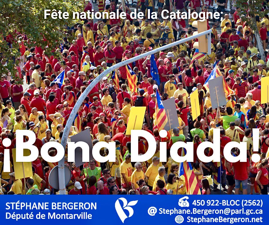 Bonne Fête nationale de la #Catalogne, une partenaire de longue date du #Québec! Ce 11 septembre constitue une date emblématique pour les CatalanEs et une inspiration pour l’ensemble des personnes qui croient en la liberté. ¡Bona Diada! 💛❤️💛🥳🎉 #1714 ⚜️ m.facebook.com/story.php?stor…