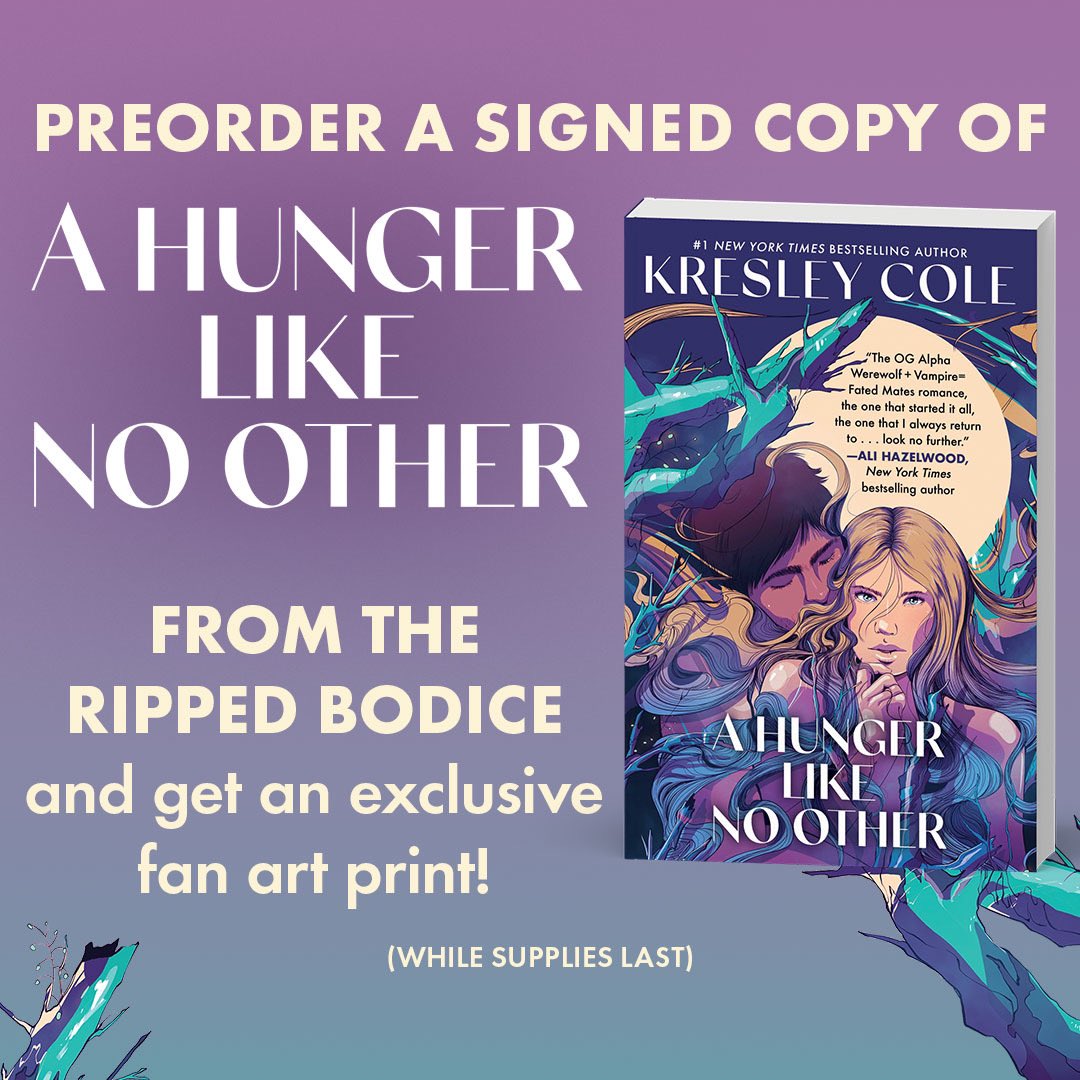 kresleycole's tweet photo. You guys, we are celebrating! For the reissue of A Hunger Like No Other, we’ve partnered up with THE Ripped Bodice bookstore to get signed &amp; personalized books AND a custom IAD art piece into your hands! (while supplies last)

ORDER HERE: https://t.co/mWTylIYtPp https://t.co/LENZ4YpLdn
