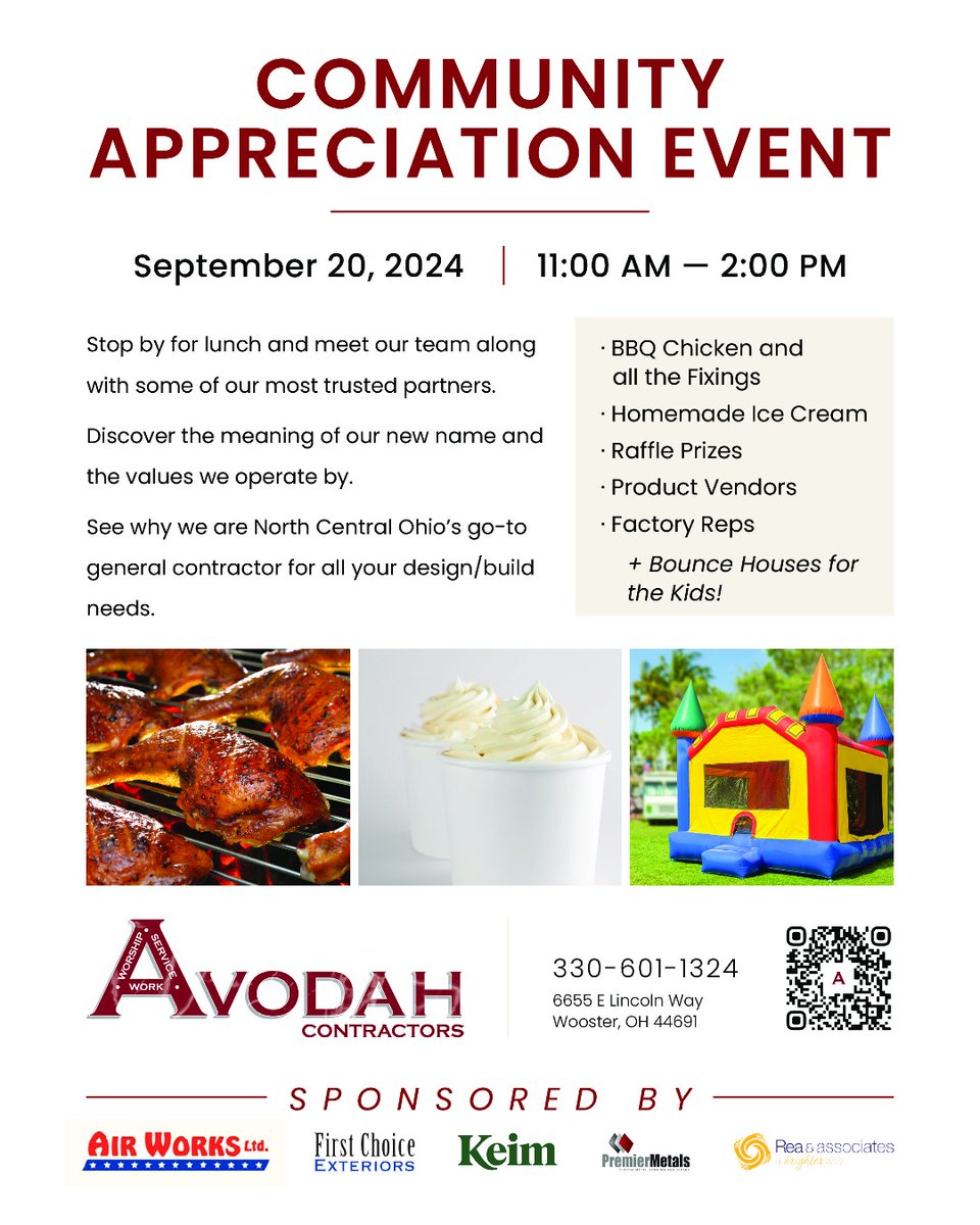 Avodah Contractors invite you to a Community Appreciation Day on Friday, September 20!