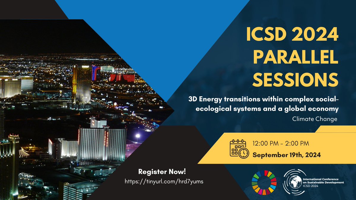 Don't miss #ICSD2024 sessions on Energy Transitions in Social-Ecological Systems &amp; the Global Economy! ⚡️
Explore sustainable strategies balancing economic, social, and environmental needs, alongside the global impacts of energy transitions. 

Register: tinyurl.com/yvh45dpd