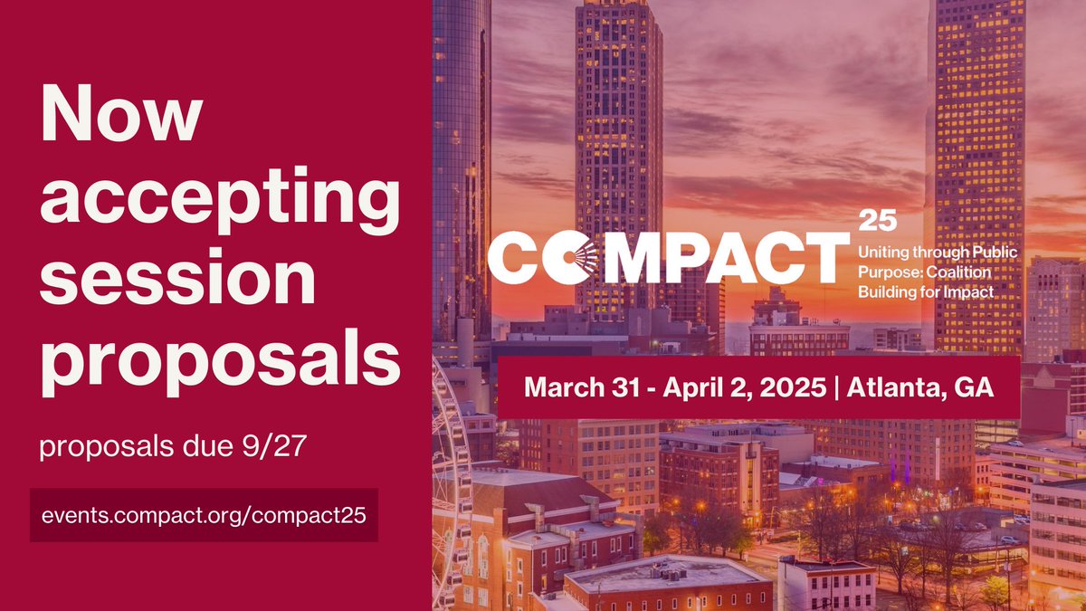 CivxNow's tweet photo. .@Campus_Compact is currently seeking proposals for its #Compact25 conference. Sessions will explore ways campuses &amp; communities can work together for a better future for all. Proposals are due 9/27! 
https://t.co/sd4vUQDZpF https://t.co/g4lPd58kyk