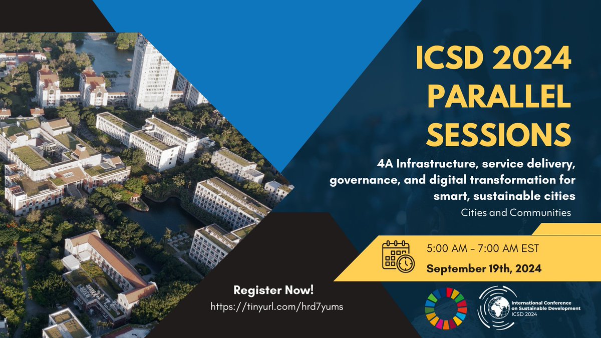 🏙️ Don’t miss #ICSD2024 sessions on Infrastructure, Service Delivery, Governance, and Digital Transformation for smart, sustainable cities. Explore frameworks, challenges, and case studies on integrating digital tech into urban systems. 

Register: tinyurl.com/yvh45dpd
