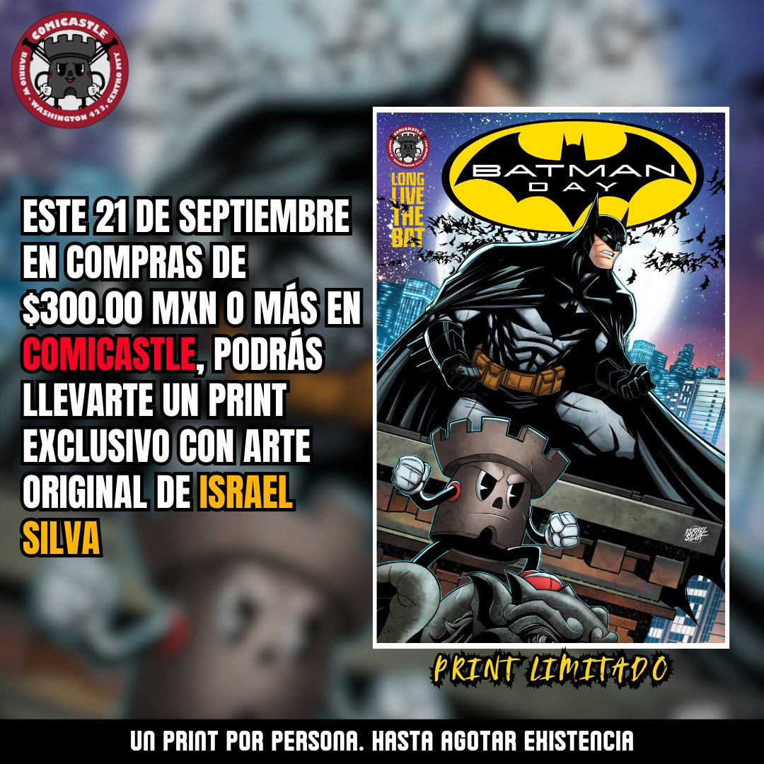 ¡Este Batman Day tendremos a un invitado de Lujo!

<a href="/IsraelSilvaArt/">Israel Silva</a>  estará con nosotros y firmará el print exclusivo y limitado de Comicastle. 🦇

También Israel contara con material relacionado con su trabajo, para que lo puedan adquirir. 🔥🔥
