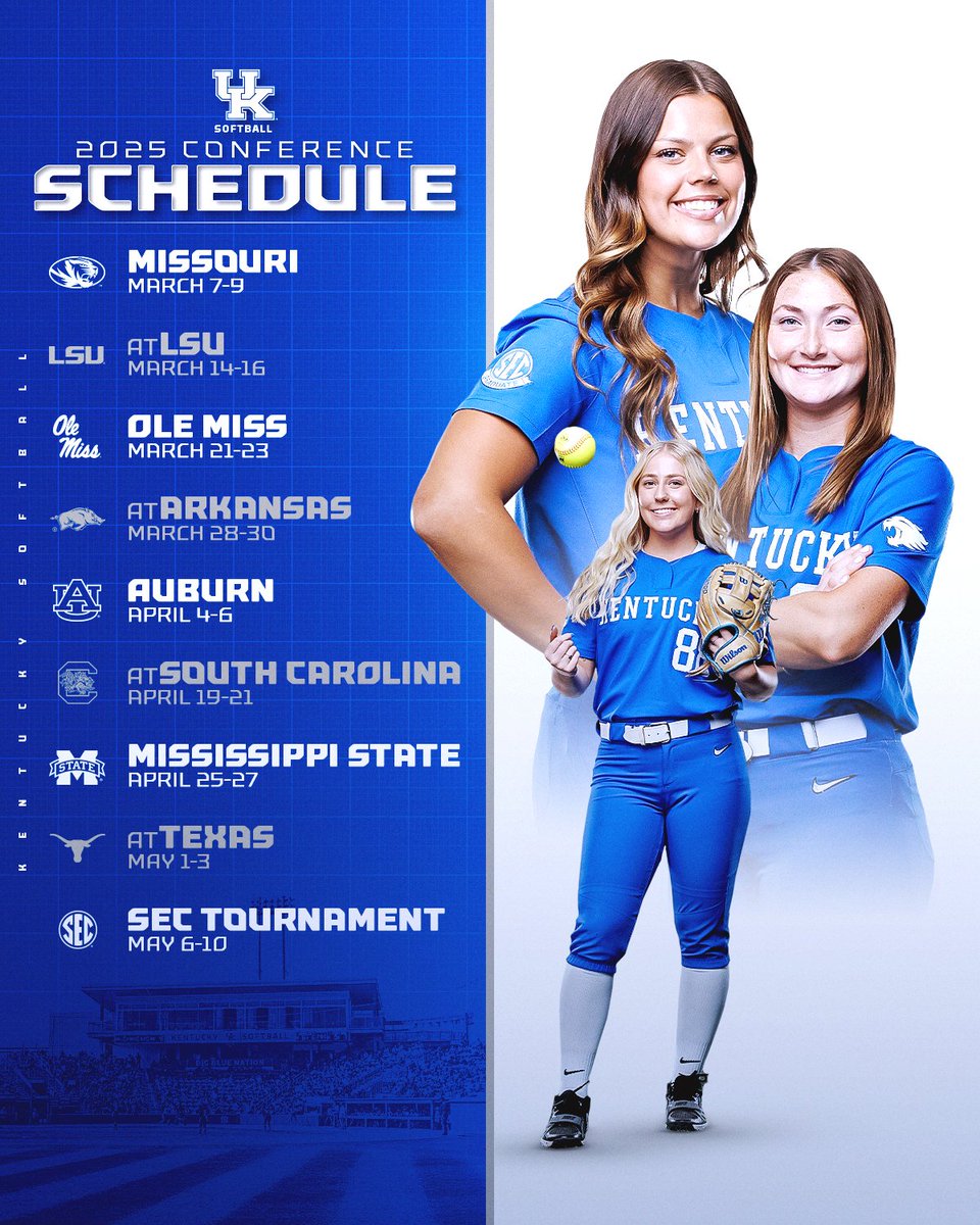 Kentucky Softball (@uksoftball) on Twitter photo 🥎📅‼️It Just Means More‼️📅🥎
The <a href="/SEC/">Southeastern Conference</a> has announced the 2025 softball conference schedule!
We'll see you soon😎
#WeAreUK x <a href="/SEC/">Southeastern Conference</a> 🥎📅‼️It Just Means More‼️📅🥎
The <a href="/SEC/">Southeastern Conference</a> has announced the 2025 softball conference schedule!
We'll see you soon😎
#WeAreUK x <a href="/SEC/">Southeastern Conference</a>