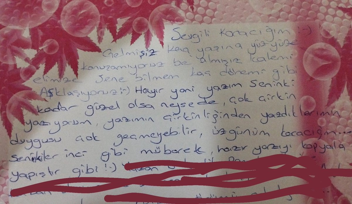 Pembiş kağıdıma mı, yazımın çirkinliğine mi, yazdıklarıma mı, imla hatalarına mı, sırf o duyguyu hissetmek için arkada çalan arabesk şarkıya mı ,acınacak halime pozitifliğimemi güleyim bilemedim😂 Devamı da komik İnşallah  eşim de güler, bir önceki çok hüzünlüydü çünkü😂🤭