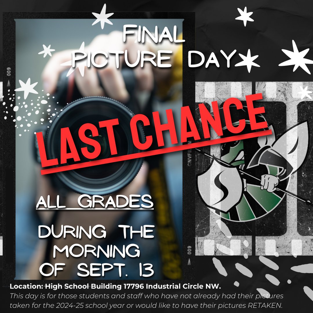 📣Reminder: Friday, Sept. 13 is the LAST CHANCE for students to have their picture taken 📸 including any retakes. Students should come to school at their regular time and be prepared to have their picture taken. #SpectrumSting #PictureDay