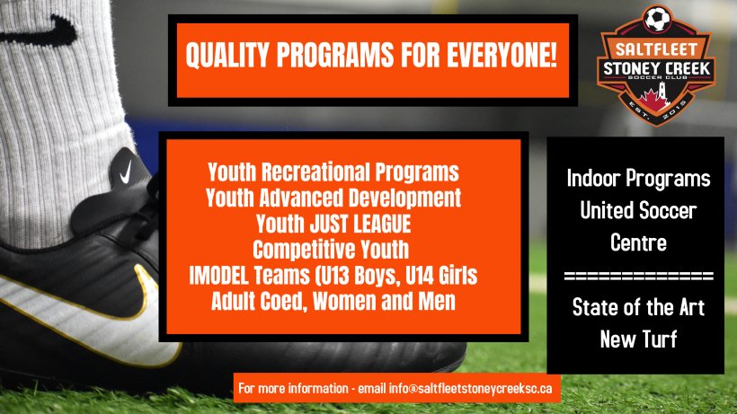 New Turf Fields at United Soccer Centre for our indoor programs!
Check us out at saltfleetstoneycreeksc.ca
#WeAreSSC