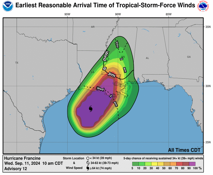 LimWeather's tweet photo. 90mph #Hurricane #Francine forecast to peak now before #Louisiana landfall
ALL interests there should rush preps to completion
#wxtwitter #Wxx #Tropicswx #HurricaneSeason2024 #HurricaneSeason #MSwx #LAwx #BatonRouge #HurricaneFrancine #Lafayette #NewOrleans #Gulfport #Mississippi https://t.co/JRd85p8OBE