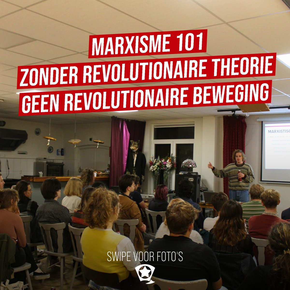 ROODNijmegen's tweet photo. Zonder revolutionaire theorie kan er geen revolutionaire beweging bestaan, en daarom hield ROOD Nijmegen gisteren een lezing waarin een van onze leden inging op de beginselen van het marxisme. Onder andere marxistische filosofie, economie en strategie zijn aan bod gekomen. https://t.co/UiLSvc4TAj