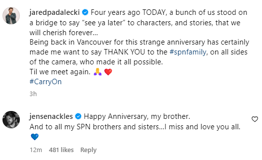 I didn't realize <a href="/jarpad/">Jared Padalecki</a> and <a href="/JensenAckles/">Jensen Ackles</a> posted their 4th anniversary of last day of filming wishes with hearts in their Sam and Dean mark colors yesterday and now I'm back in overly emotional mode all over again... (and so glad about that!) #Supernatural (thanks <a href="/J2_spn_/">❤️🫎Almudena 🐿️💙</a> )