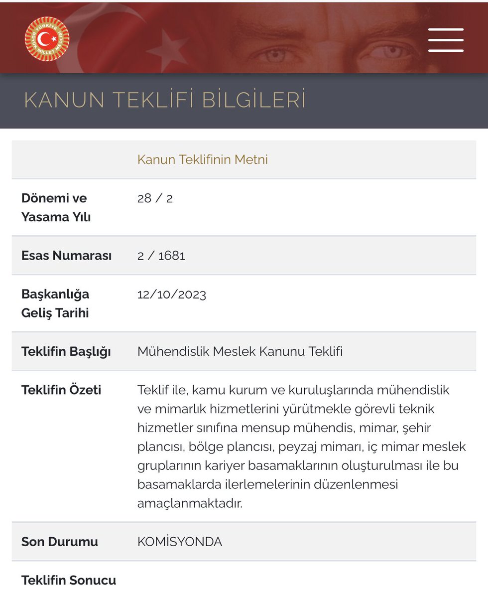 Şu ana kadar ki en mantık içi ve yararlı Mühendislik Meslek Kanunu teklifi hala <a href="/TBMMresmi/">TBMM</a> <a href="/TBMMGenelKurulu/">TBMM Genel Kurulu</a> <a href="/NumanKurtulmus/">Numan Kurtulmuş</a> komisyonda 1 yıldır bekliyor neden ? 

Böyle bir Mühendislik Meslek Kanununa ihtiyaç var…
<a href="/tcbestepe/">T.C. Cumhurbaşkanlığı</a> <a href="/RTErdogan/">Recep Tayyip Erdoğan</a> <a href="/hasandogan/">Hasan Doğan</a> 
<a href="/Akparti/">AK Parti</a> <a href="/akbasogluemin/">Av. M.Emin AKBAŞOĞLU 🇹🇷</a>