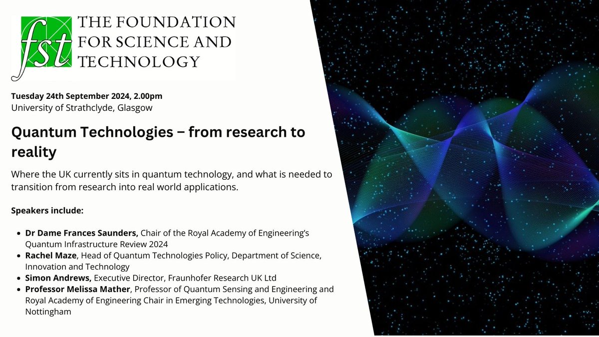 This time next week, we will be heading to <a href="/UniStrathclyde/">University of Strathclyde</a> for a day event all about Quantum Technologies. Our panel of experts, including Chair Prof Sir Jim McDonald, will look at how to take things from research to reality. Join us for free: bit.ly/FSTQuantumtech
