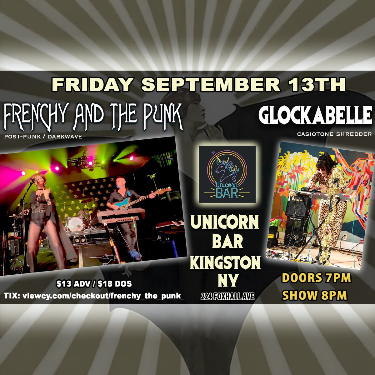 Eclectic night at the Unicorn Bar in Kingston NY September 13. FnP’s #Postpunk and #Darkwave with special guest and #Casiotone Shredding sensation Glockabelle. #hudsonvalley #kingstonny Mix the two and you’ll get a France Gall French Pop cover somewhere during the night!
