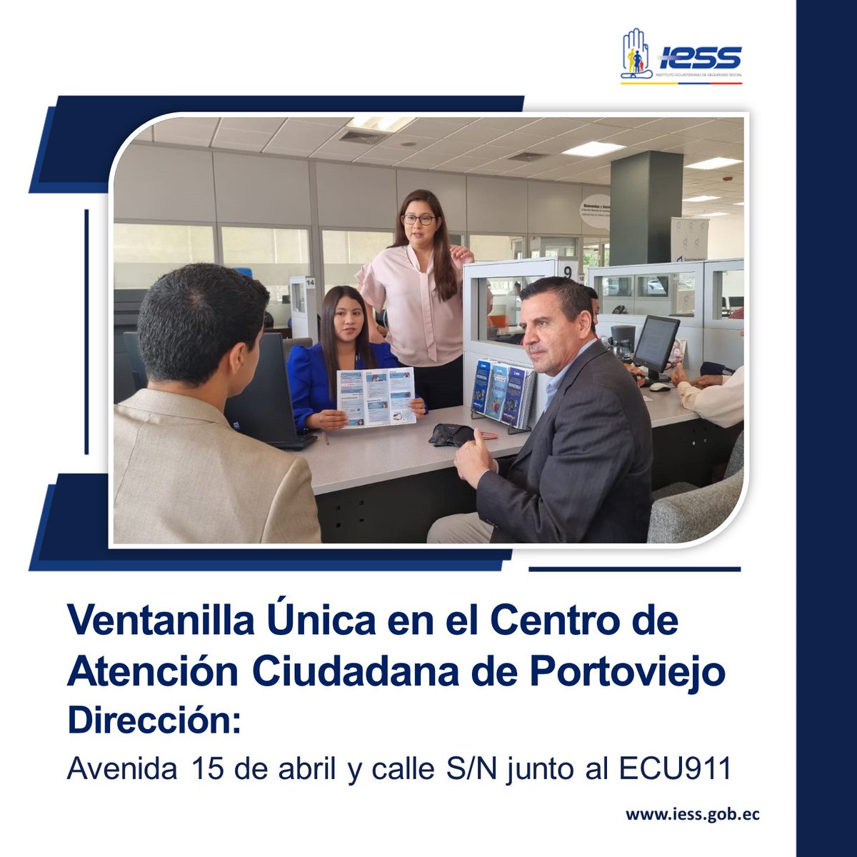 IESS_Manabi's tweet photo. #IESSteInforma | 📝 Visita la Ventanilla Única del @IESS_Manabi, conoce los servicios de la seguridad social y accede a las diferentes modalidades de afiliación.

📌Dirección: Avenida 15 de abril y calle S/N junto al ECU911 (Bloque 4, planta baja, cubículo 9) https://t.co/RJ191J9cLu