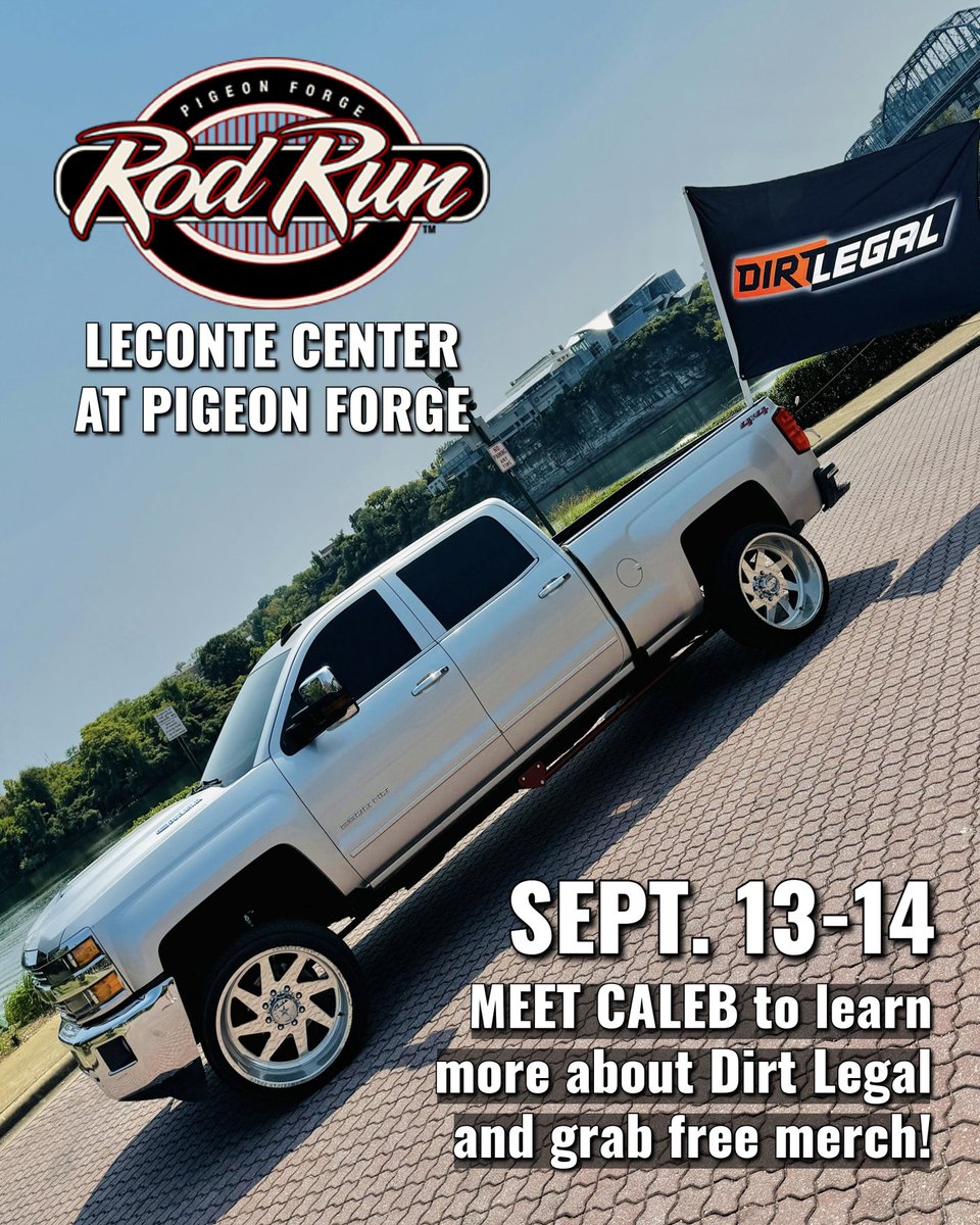 DirtLegal's tweet image. This weekend in Pigeon Forge, TN, join us at the Rod Run to check out Caleb’s truck! 

Enjoy classic &amp;amp; modern cars, swap meets, and cash giveaways. Swing by to say hi, learn about Dirt Legal, and grab some free merch!

#dirtlegal #fallrodrun #rodrun #tennessee #carshow