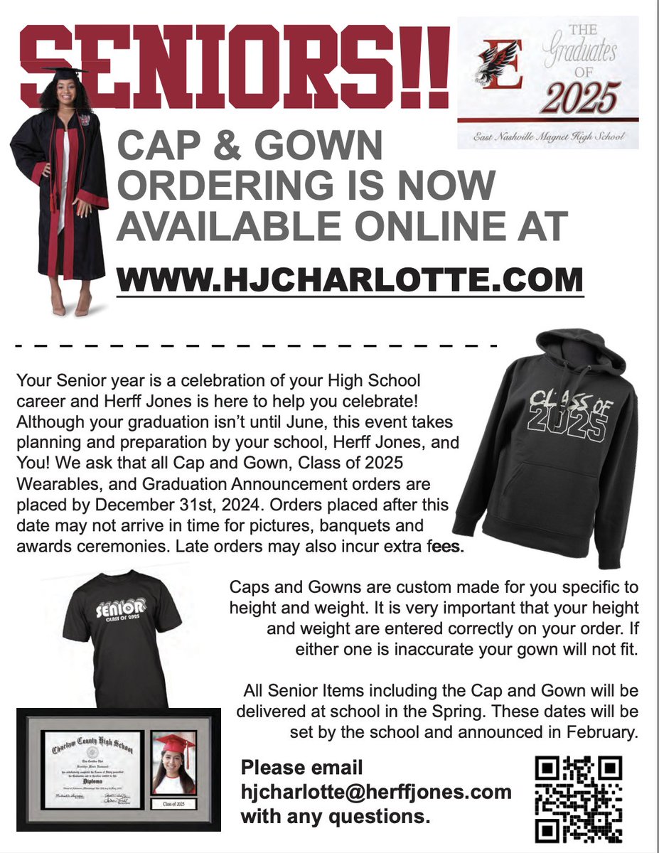 It's time to order cap and gown for graduation! Orders due by Dec 31, 2024!
hjcharlotte.com