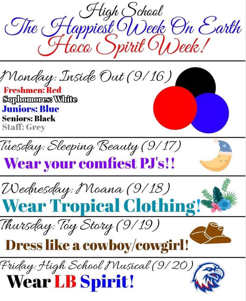 LBHS Homecoming Spirit week themes!!!