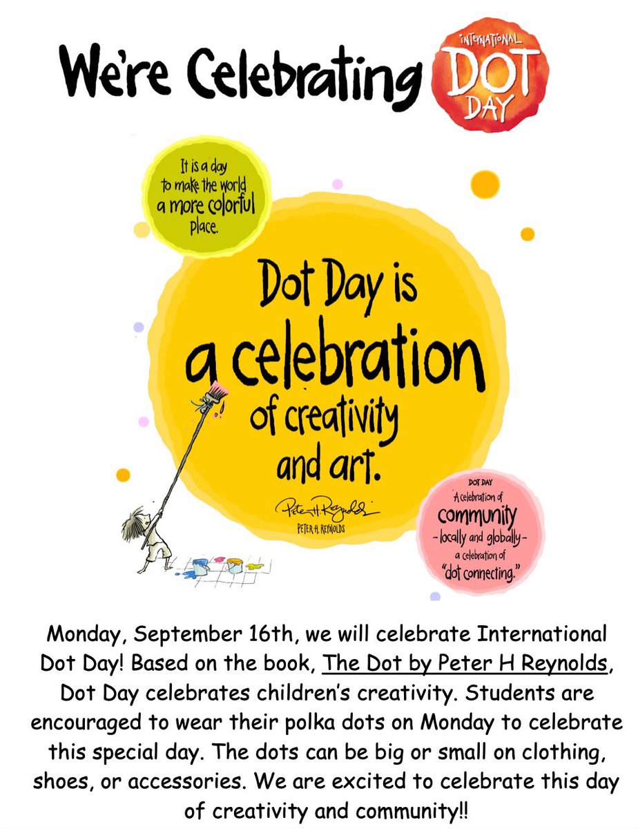 Make sure to wear your dots on Monday, September 16th, for International Dot Day!

<a href="/BurkeCoSchools/">BCPS</a> @MVESbobcats
#ignitelearningbcps #allinbcps