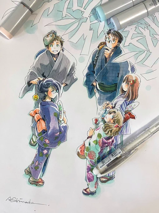 #これを見た人は俯瞰絵を貼る見た人もやるこの夏新しく描いたぞい!丶(°∀°)ノ#日下くんそれセクハラです#コピック 