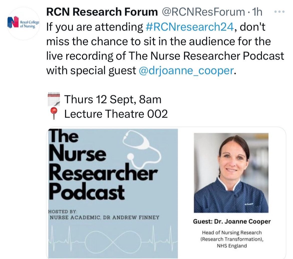 OK #RCNresearch24 don’t leave us hanging in the morning, it’s a lecture theatre and we’d love a live audience 🤞 
8am, grab a coffee and a croissant and join us in LT 002 <a href="/RCNResForum/">RCN Research Forum</a> <a href="/theRCN/">The RCN</a> (you know you want to!!)