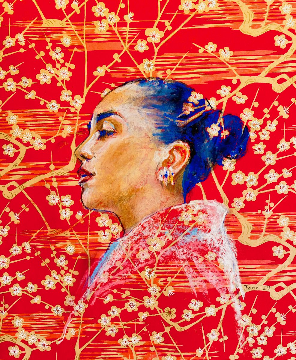 The Norwegian singer Amanda Delara.  💓 Drawing on Japanese chiyugami paper.