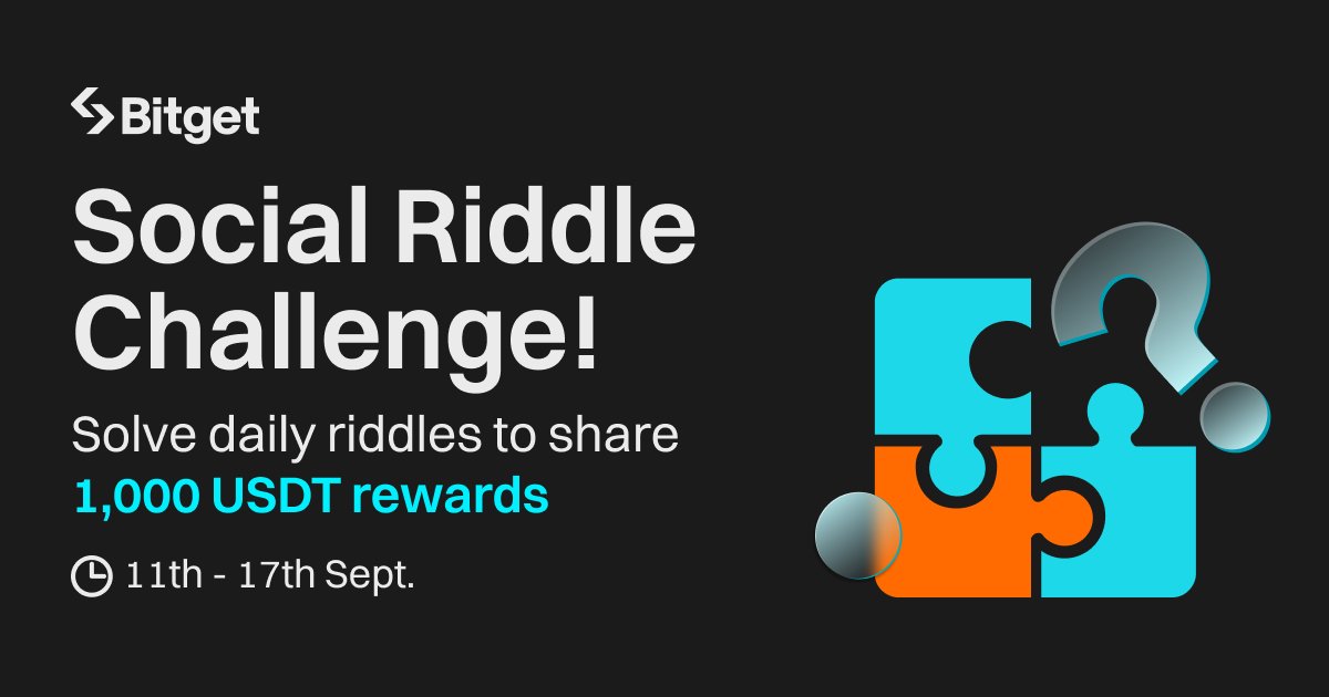 BitgetAfrica's tweet photo. 🥳 Another round of #BitRiddle is here. Solve daily riddles, share $1000 in USDT rewards!

To enter: 
🔹 RT + Follow @BitgetAfrica 
🔹 Join TG group → https://t.co/Rbr8LfNZOC

Solve 5/7 daily riddles → share $800 
Stay active for 7 days → share $200  

🔥 Are you ready