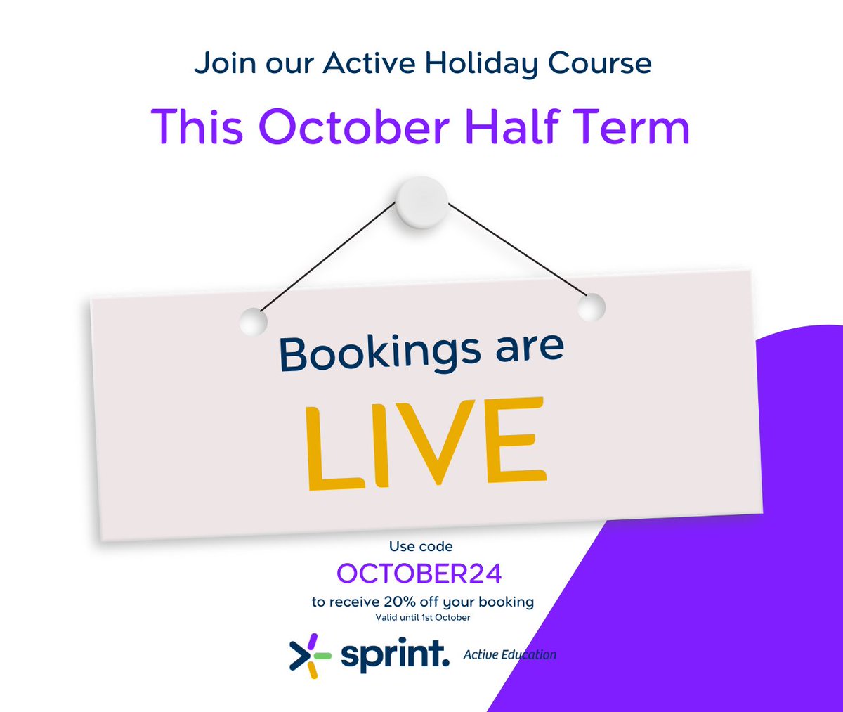 Sprintactive's tweet photo. 📣 Exciting News! Our October Half Term Active Holiday Course Dates Are Live! 🌟

🔖 Special Offer: Don't forget, you can save 20% on your booking when you secure your place before 1st October!
Use code: OCTOBER24

#OctoberHalfTerm #ActiveHolidayCourse https://t.co/3RHo5fOJan