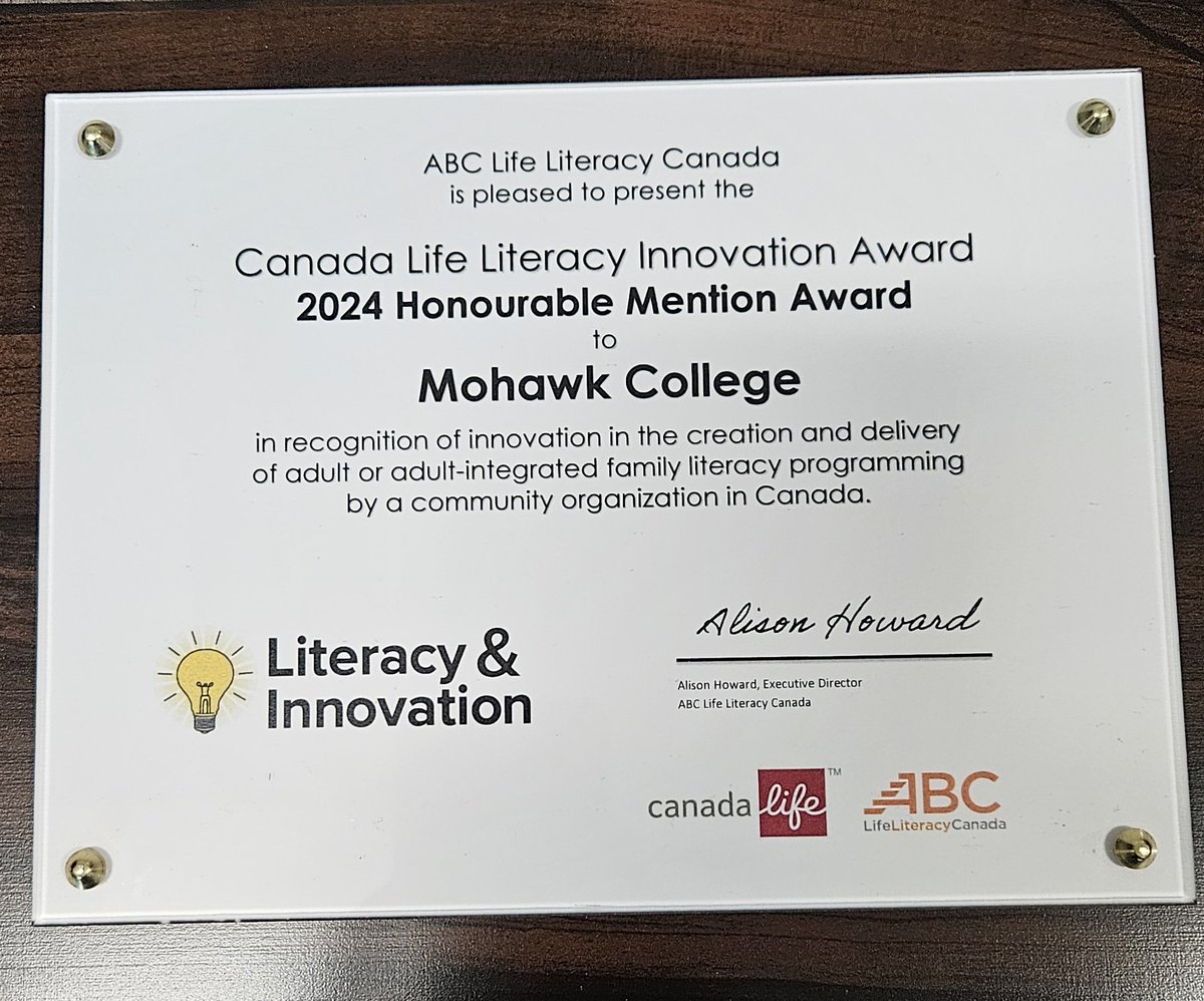 jvanvek's tweet photo. With gratitude to @abclifeliteracy for special recognition of @MohawkCollege @MohawkAU Deaf Empowerment Program with 2024 Honourable Mention Award.  Congratulations to the DEP team on receiving this honour.  @em_ecker https://t.co/7iTRoMNr3X