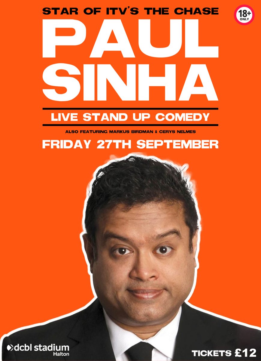 Join us on Friday 27th September when The Giggle Shack Comedy Night brings three of the UK’s best acts to the Halton Stadium

⭐️ Paul Sinha
⭐️Markus Birdman
⭐️ Cerys Nelmes
⭐️ Plus resident MC Jon Capewell

Tickets are available to buy using the link ⬇️
eventbrite.com/e/giggle-shack…