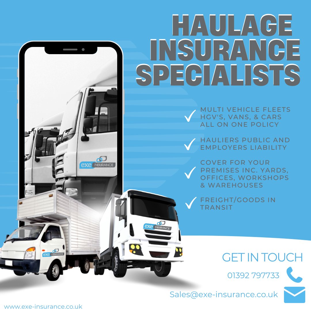 @EXEINSURANCE (@exeinsurance) on Twitter photo Are you on the hunt for competitive Haulage Insurance?
Get in touch to find out more 01392 797733 or email info@exe-insurance.co.uk.
#haulageinsurance #tailoredinsurance #exeterinsurance #businessinsurance Are you on the hunt for competitive Haulage Insurance?
Get in touch to find out more 01392 797733 or email info@exe-insurance.co.uk.
#haulageinsurance #tailoredinsurance #exeterinsurance #businessinsurance