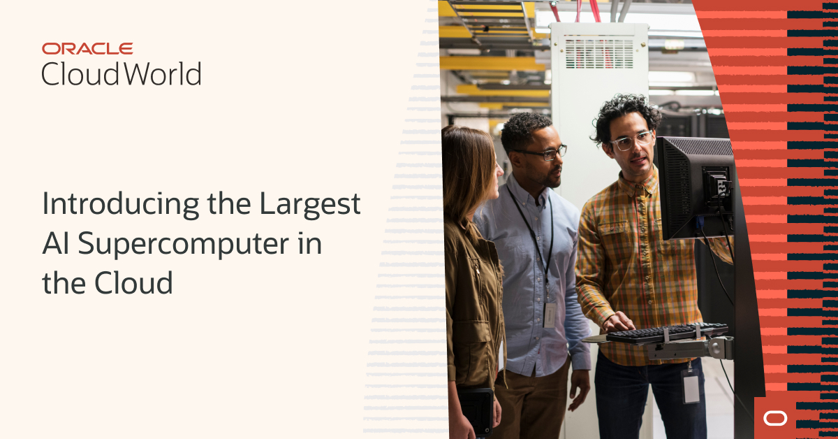 mazon_s's tweet photo. Oracle has launched the largest AI supercomputer in the cloud! Learn how the world’s first zettascale cloud computing cluster is helping organizations to build, train, and deploy AI at scale, anywhere in the world. https://t.co/AyrY94DU8e #CloudWorld https://t.co/vrZKV0cgQR