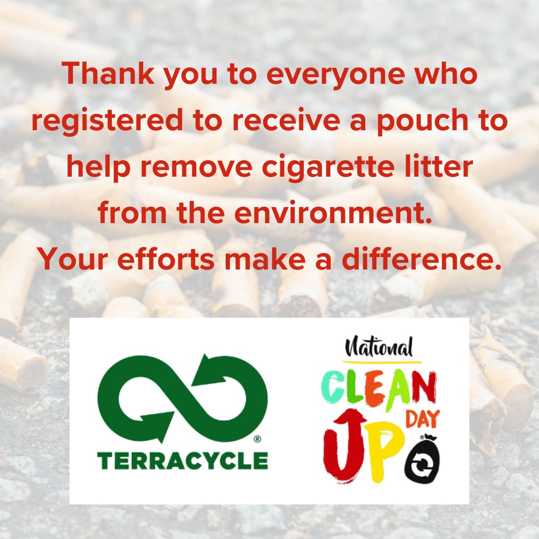 National CleanUp Day (@nationalcleanup) on Twitter photo Thank you to everyone who registered to receive a <a href="/TerraCycle/">TerraCycle US</a> pouch to collect #cigarettebutts during a #litter #cleanup and send it back for #recycling! Your efforts make a difference.
We're just 10 days away from #NationalCleanUpDay! Get involved at nationalcleanupday.org. Thank you to everyone who registered to receive a <a href="/TerraCycle/">TerraCycle US</a> pouch to collect #cigarettebutts during a #litter #cleanup and send it back for #recycling! Your efforts make a difference.
We're just 10 days away from #NationalCleanUpDay! Get involved at nationalcleanupday.org.