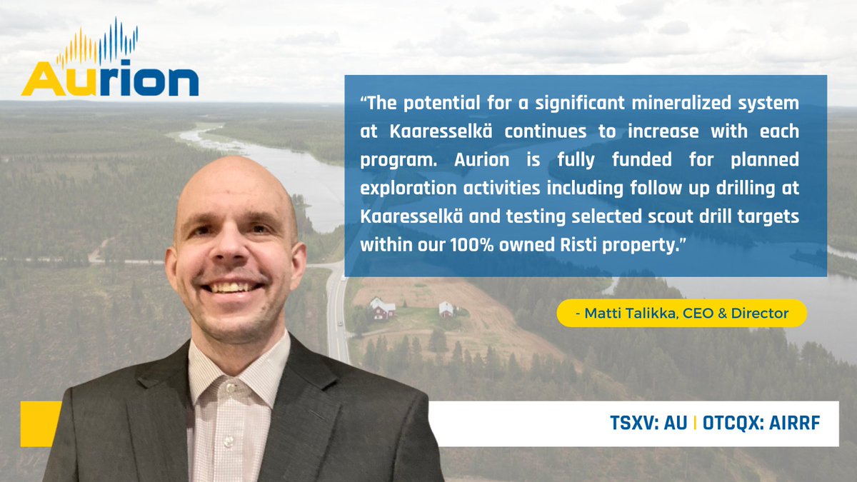 With incredible results from our Kaaresselkä drill program, exploration continues at our 100% owned Risti property.

Expect follow-up drilling and target testing on the schedule for 2024. 

More from CEO Matti Talikka: bit.ly/4dPwaYK 

$AU $AIRRF
#Gold #Au #GoldDemand