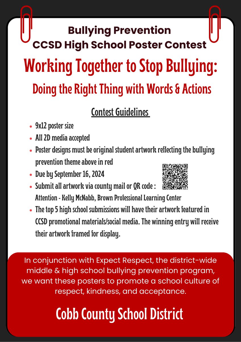 CobbVisualArts's tweet image. There’s still time! Create those posters with a positive message supporting this district collaborative effort! #cobbartrocks #DoingDrivesLearning Entries due next Monday, 9/16! 🎨🤝