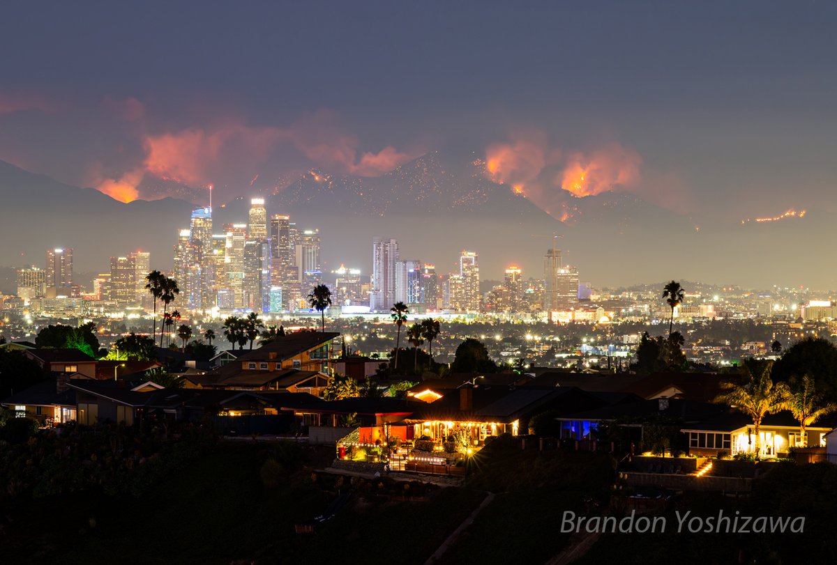 Photo taken 9/10/24

The Bridge Fire in the Angeles National Forest exploded to ~47k acres with 0% containment.

The fire was quite visible last night from behind the Los Angeles skyline photographed the Baldwin Hills area.

A sad reality of fire season in LA.
