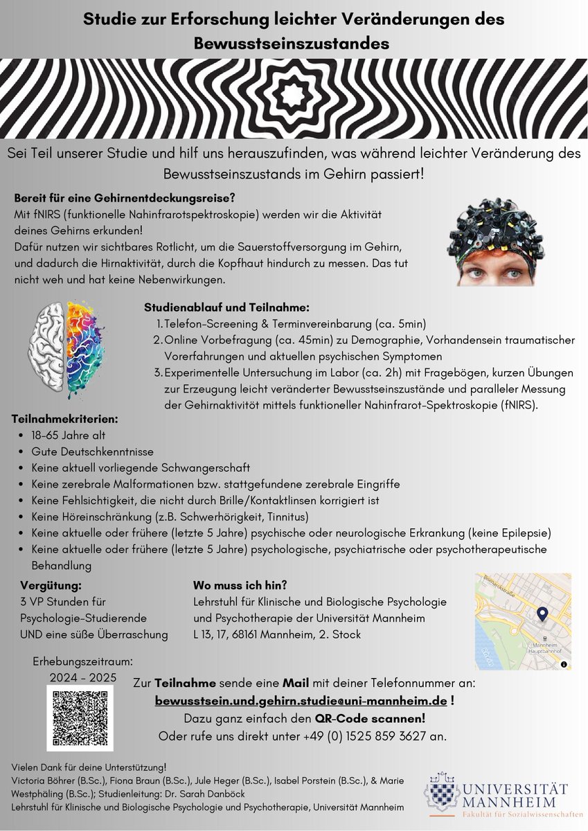 ram_ev's tweet photo. Congrats to Isabel Porstein and colleagues for receiving funding via the
RAM scholarship for her MA thesis in psychology. They examine neural processes of mild transient states of altered consciousness. To participate, reach out to bewusstsein.und.gehirn.studie@uni-mannheim.de https://t.co/FwShdEICNm