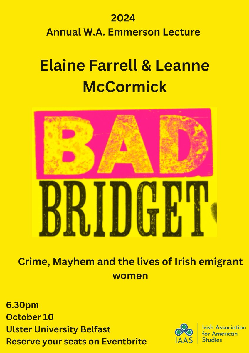 The IAAS (@theiaas) on Twitter photo We are delighted to announce details of this year's annual W.A. Emmerson lecture. Elaine Farrell and Leanne McCormick, creators of the celebrated <a href="/BadBridget/">Bad Bridget®</a> podcast, and the bestselling, chart topping book Bad Bridget, will talk about the experiences of Irish women in America. We are delighted to announce details of this year's annual W.A. Emmerson lecture. Elaine Farrell and Leanne McCormick, creators of the celebrated <a href="/BadBridget/">Bad Bridget®</a> podcast, and the bestselling, chart topping book Bad Bridget, will talk about the experiences of Irish women in America.