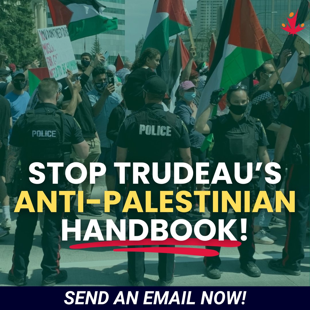 CJPME's tweet photo. 🚨 Stop @JustinTrudeau's anti-Palestinian handbook! The forthcoming "IHRA" guide will be used to target anti-genocide protestors and put a deep chill on criticism of apartheid, genocide &amp; Zionism. Stand with us against Trudeau’s censorship campaign! 
👉https://t.co/UlNIXHJdUX https://t.co/vPXxZflPhx